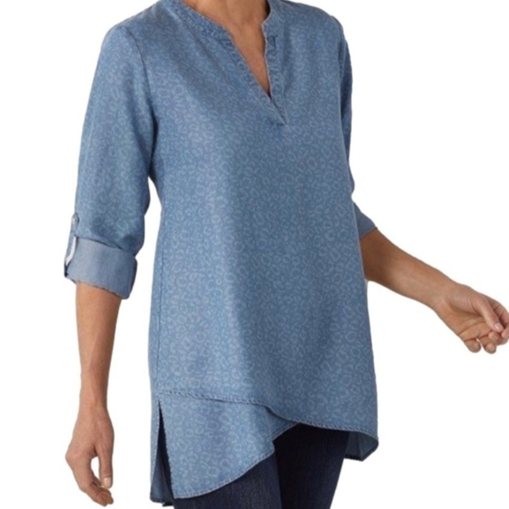 Soft Surroundings 100% Tencel Tunic in Mustard Yellow, Roll Tab Sleeves, NWOT. - Picture 7 of 14